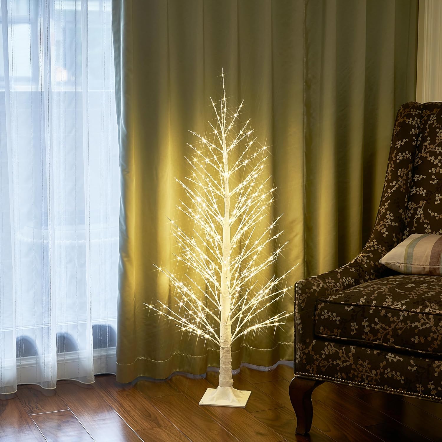 BAOLITVINE Lighted White Alpine Tree 4FT Christmas Tree 450 LED Warm White Lights, Twig Tree with Lights for Home Thanksgiving Christmas Festival Party Indoor Outdoor
