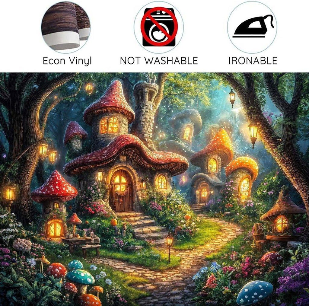 10X6ft Enchanted Forest Backdrop Fairy Tale Forest Mushroom House Photography Background Magic Garden Woodland Party Decorations Photo Shoot Booth Props