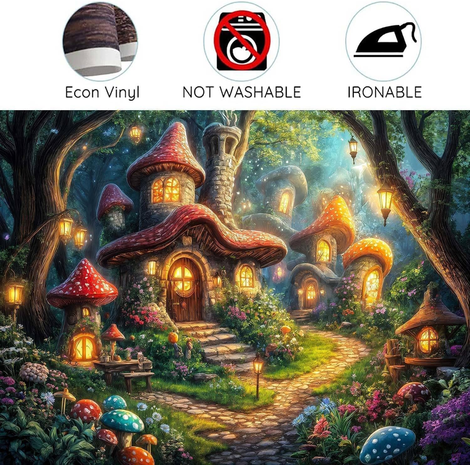 7X5ft Enchanted Forest Backdrop Fairy Tale Forest Mushroom House Photography Background Magic Garden Woodland Party Decorations Photo Shoot Booth Props
