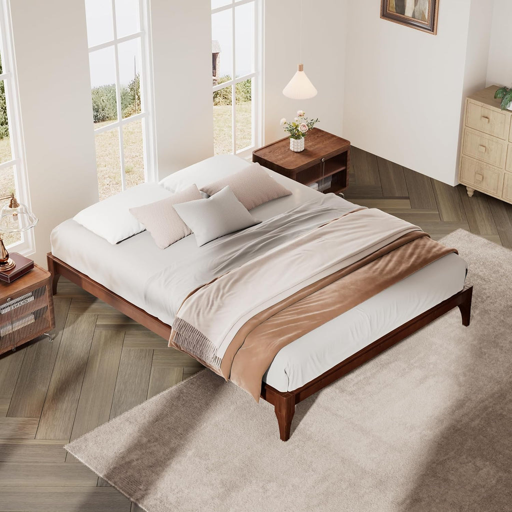 Merax Queen Size Bamboo Wood Platform Bed with No Headboard, Under Bed Storage, Wood Slat Support, No Box Spring Needed, Easy Assembly, Chocolate