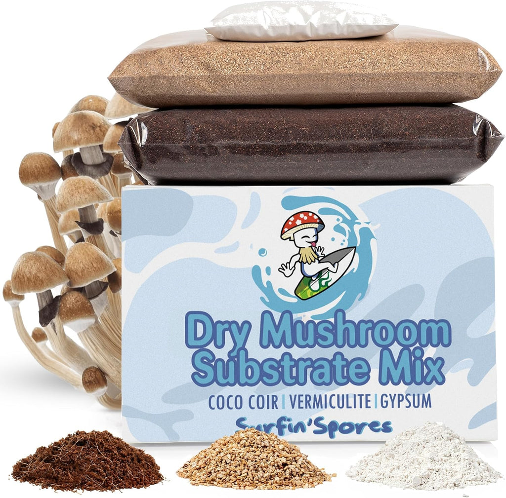 Surfin' Spores Dry Mushroom Substrate Mix | Produces 20 Pounds of Pasteurized Bulk Substrate | CVG Blend (Coco Coir, Vermiculite, Gypsum)