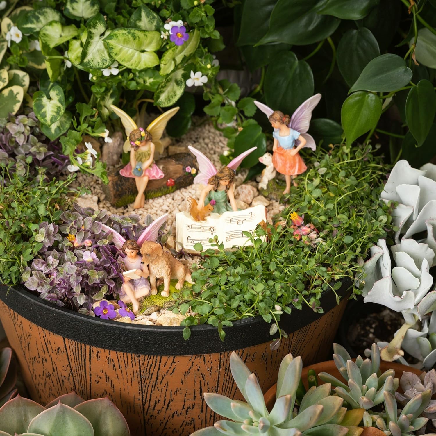 PRETMANNS Fairies for Fairy Garden, with Adorable Miniature Animals – a Cute Accessories Fairy Kit for Outdoor – 5 Piece Figurine Collection