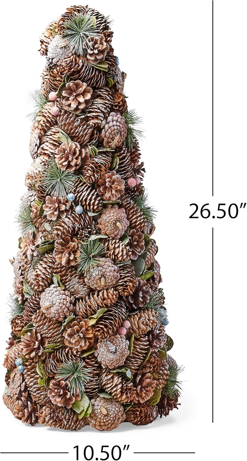 Christopher Knight Home Tabletop Christmas Tree, Natural + White + Glitter