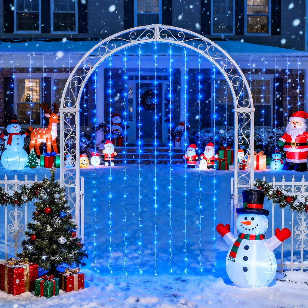 JMEXSUSS 300LED Christmas Curtain Lights, Blue Christmas Lights with Remote, Blue String Lights for Bedroom Wall Window Backdrop Garden Indoor Outdoor Patio Yard Porch Decorations, 9.8x9.8ft