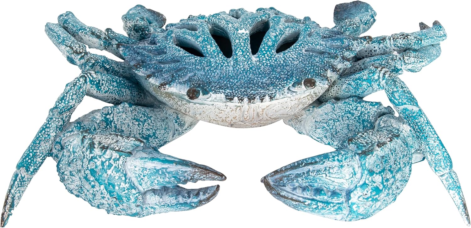Blue Coral Crab Statue – Ocean Coral Reef Coastal Decor for Beach Homes | Polystone Nautical Figurine with Textured Finish for Shelf or Tabletop Display (11” x 10”) by Corner Merchant