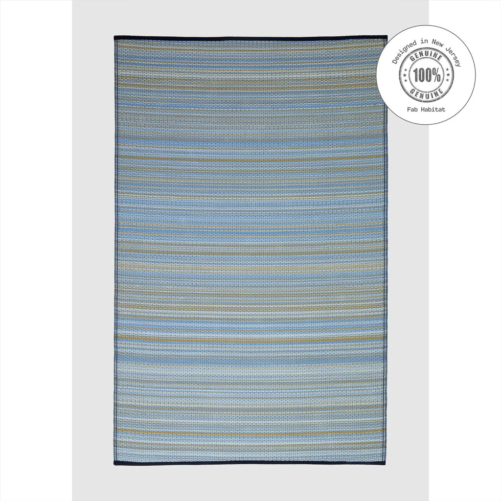 Fab Habitat Outdoor Rug - Waterproof, Fade Resistant, Crease-Free - Premium Recycled Plastic - Striped - Patio, Deck, Porch, Balcony, Laundry Room - Cancun - Shadow Blue - 4 x 6 ft
