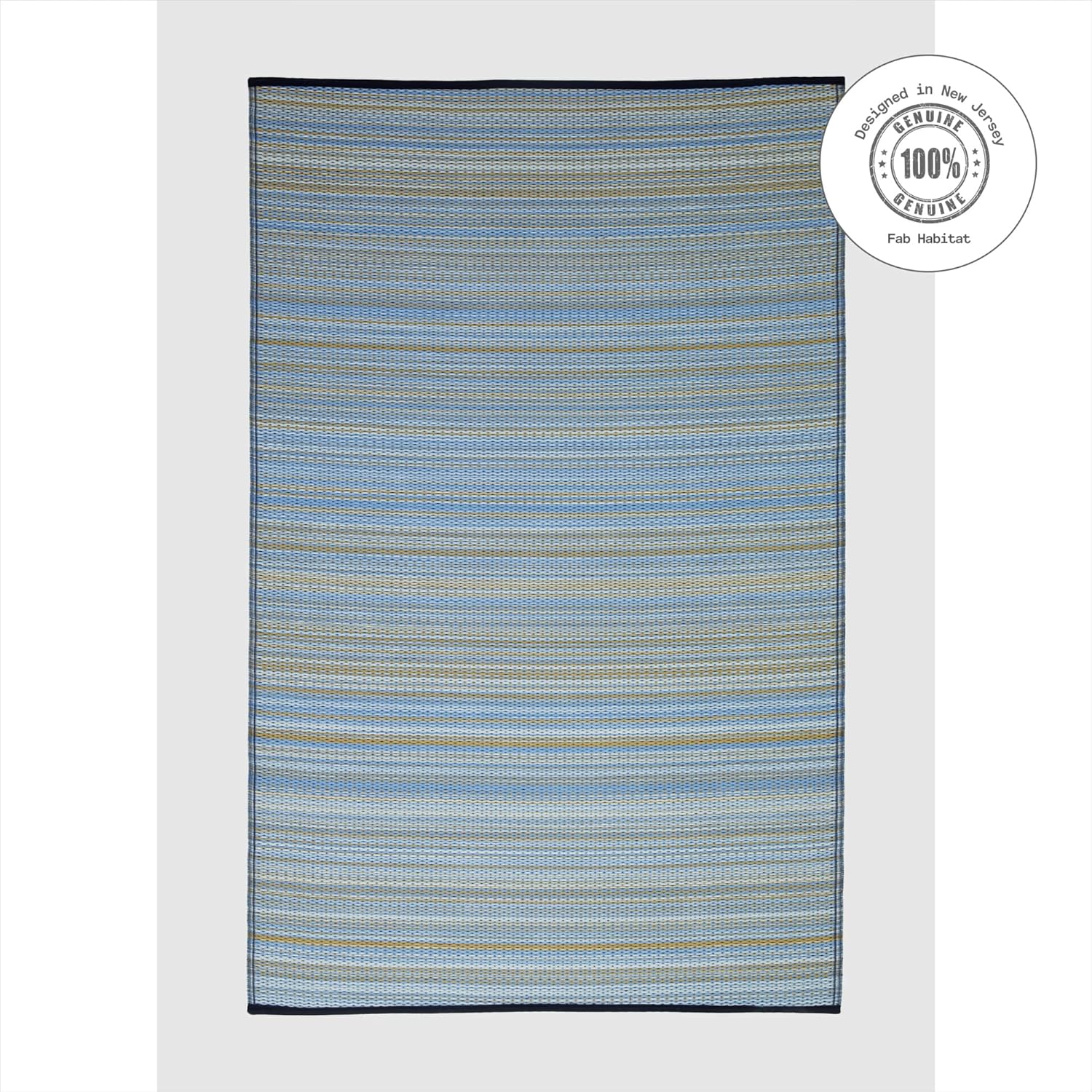 Fab Habitat Outdoor Rug - Waterproof, Fade Resistant, Crease-Free - Premium Recycled Plastic - Striped - Patio, Deck, Porch, Balcony, Laundry Room - Cancun - Shadow Blue - 4 x 6 ft