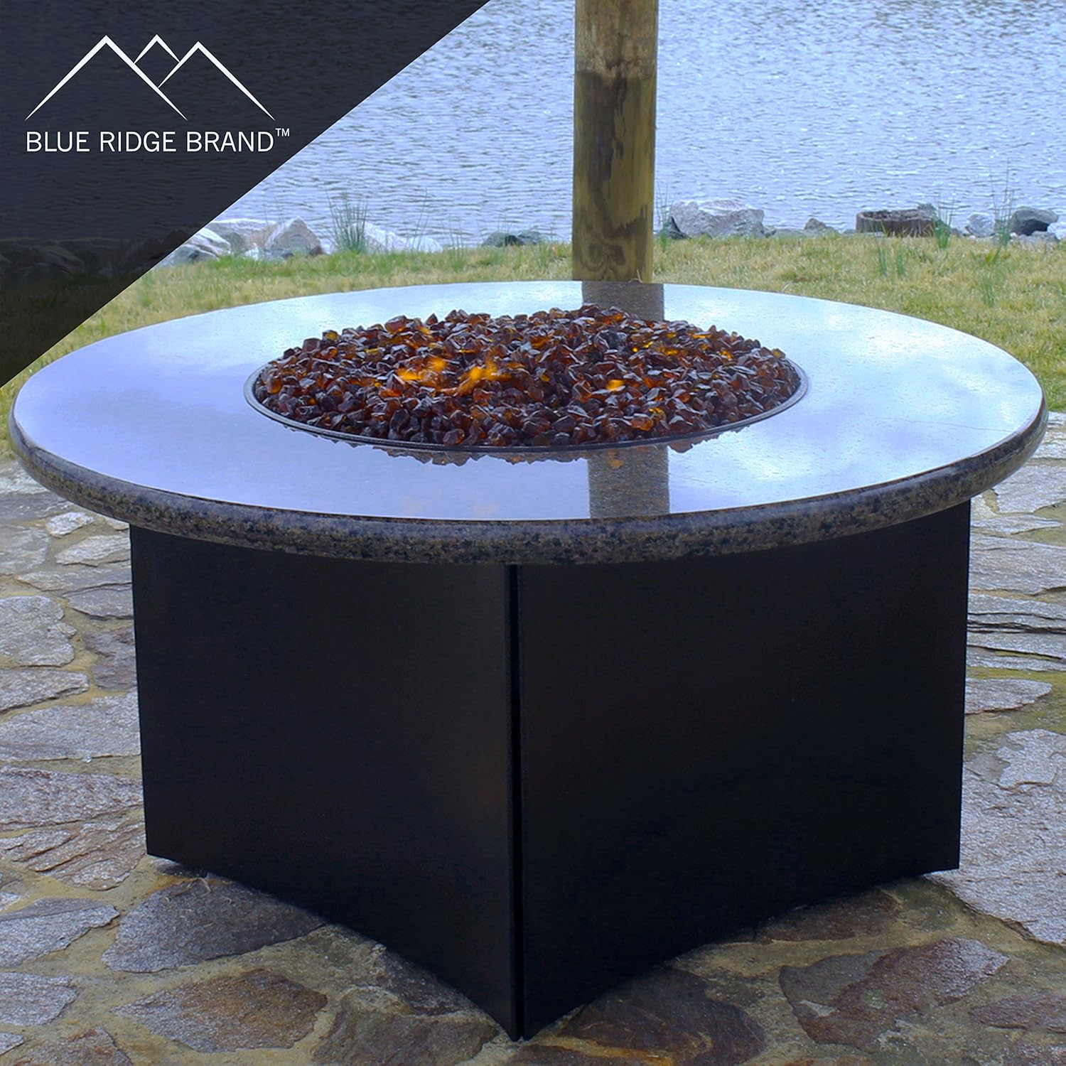 Fire Pit Glass - Fire Glass for Fire Pit - Firepit Glass Rock - Glass Stones - Fire Pit Glass Rocks - Gas & Propane Fire Pit & Fireplace Glass (20 Pound, Amber)