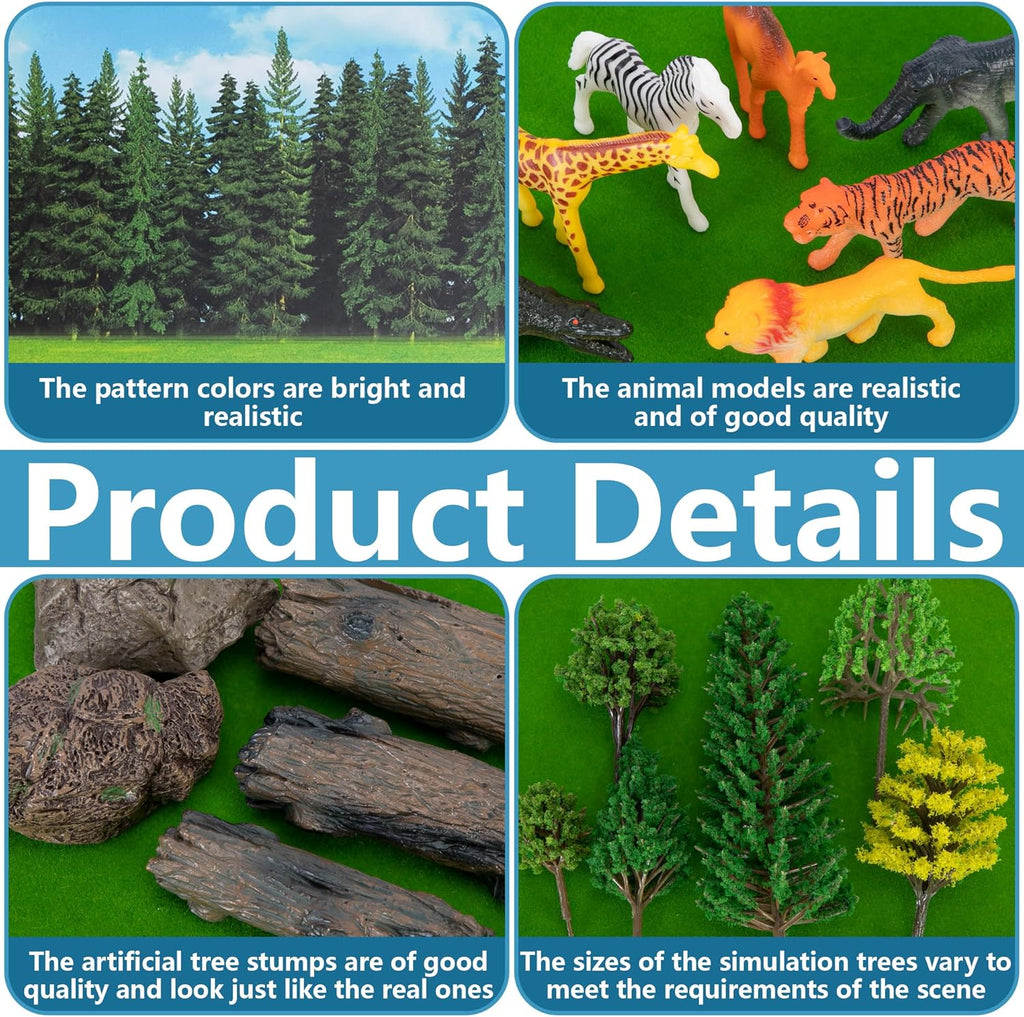 codree 65 Pcs Jungle Diorama Kit Habitat Project Box Set, Cardboard Diorama Box Animals Model Scenery Kit, Animal Figurines Rainforest Diorama Supplies for DIY Crafts Birthday Gifts Party Favor