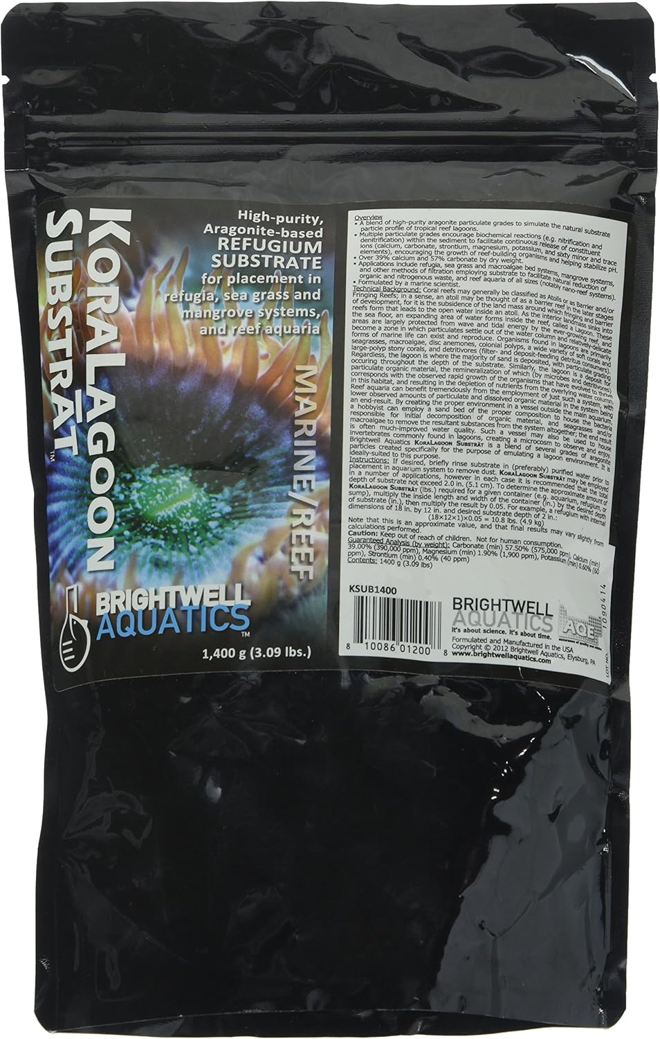 Brightwell Aquatics KoraLagoon Substrat - Aragonite-Based Refugium Substrate for Placement in Marine & Reef Aquariums, 1400g, 1.4-kg