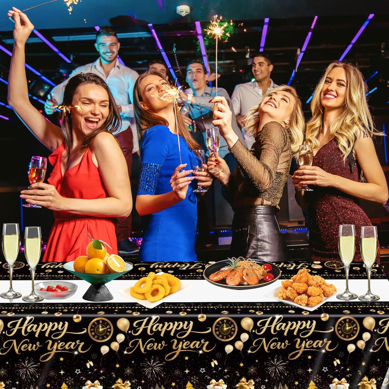 3 Pieces Happy New Year Tablecloths Plastic Disposable Table Covers for Happy New Year Party Theme Decorations Supplies 54 x 108 Inch