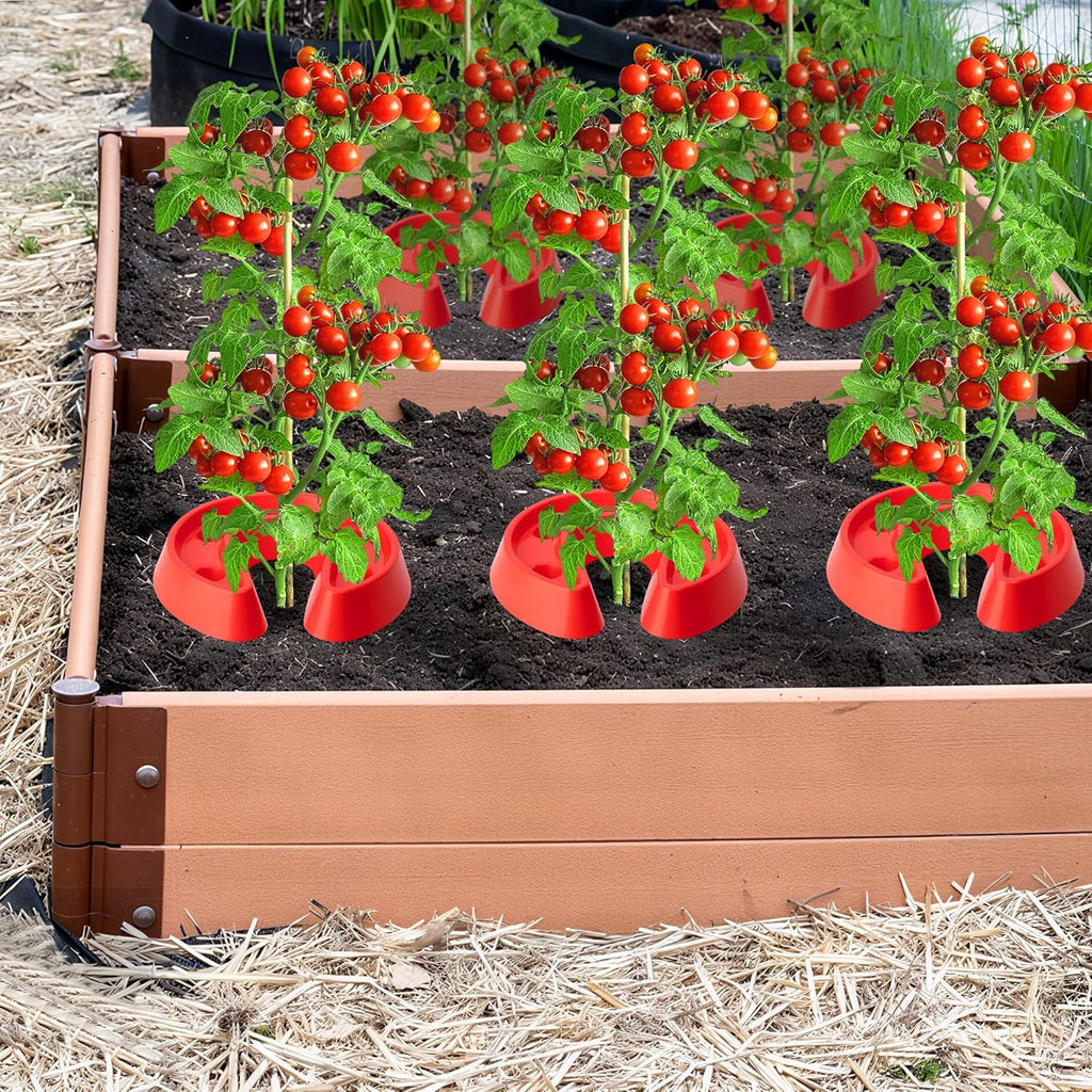 Adnee 6 Pcs Tomato Watering Trays, Surrounding Tomato Automator Tray, Red Tomato Ring Tray for Plant Vegetables Water Conservation and Weed Control