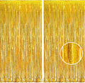 BRAVESHINE Gold Tinsel Foil Fringe Curtains - 2Pcs 3.2x8.2ft Holidays Photo Backdrop for Men 60th Birthdays/Bridal Wedding/Engagement/Anniversary/Hawaiian/Luau/Christmas/New Years Party Decorations
