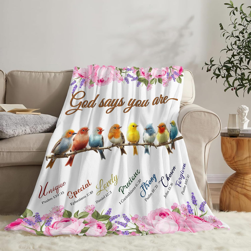 Bird Blanket God Says You are Bird Lover Throw Blanket Gifts for Kids Girls Boys Adults Women Men Super Soft Cozy Plush Fluffy Fuzzy Fleece Blanket Decor 60''X80''
