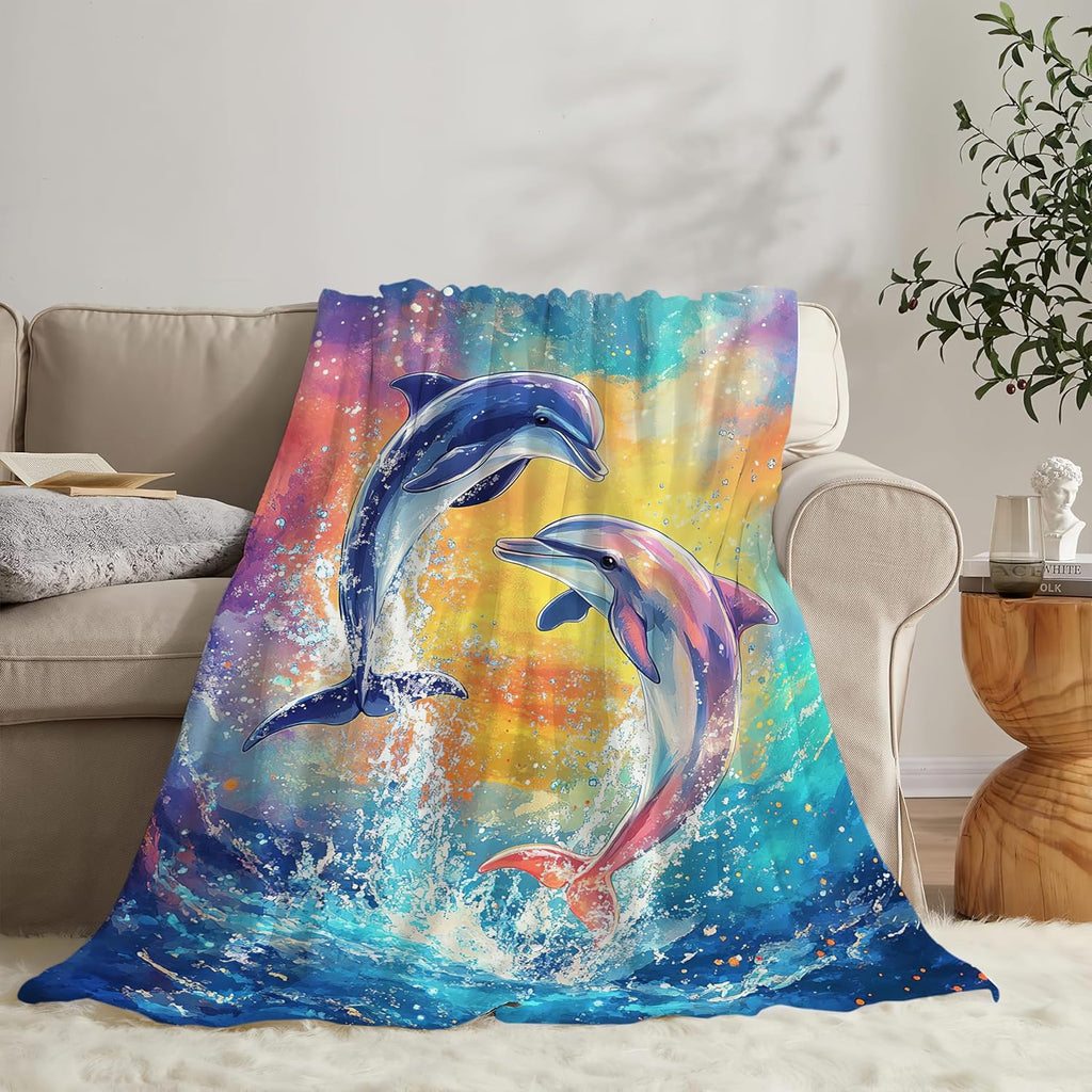 Dolphin Throw Blanket Dolphin Stuff Gifts for Kids Girls Boys Adults Women Man Soft Cozy Warm Plush Fluffy Fuzzy Fleece Blanket Decor 60''X80''