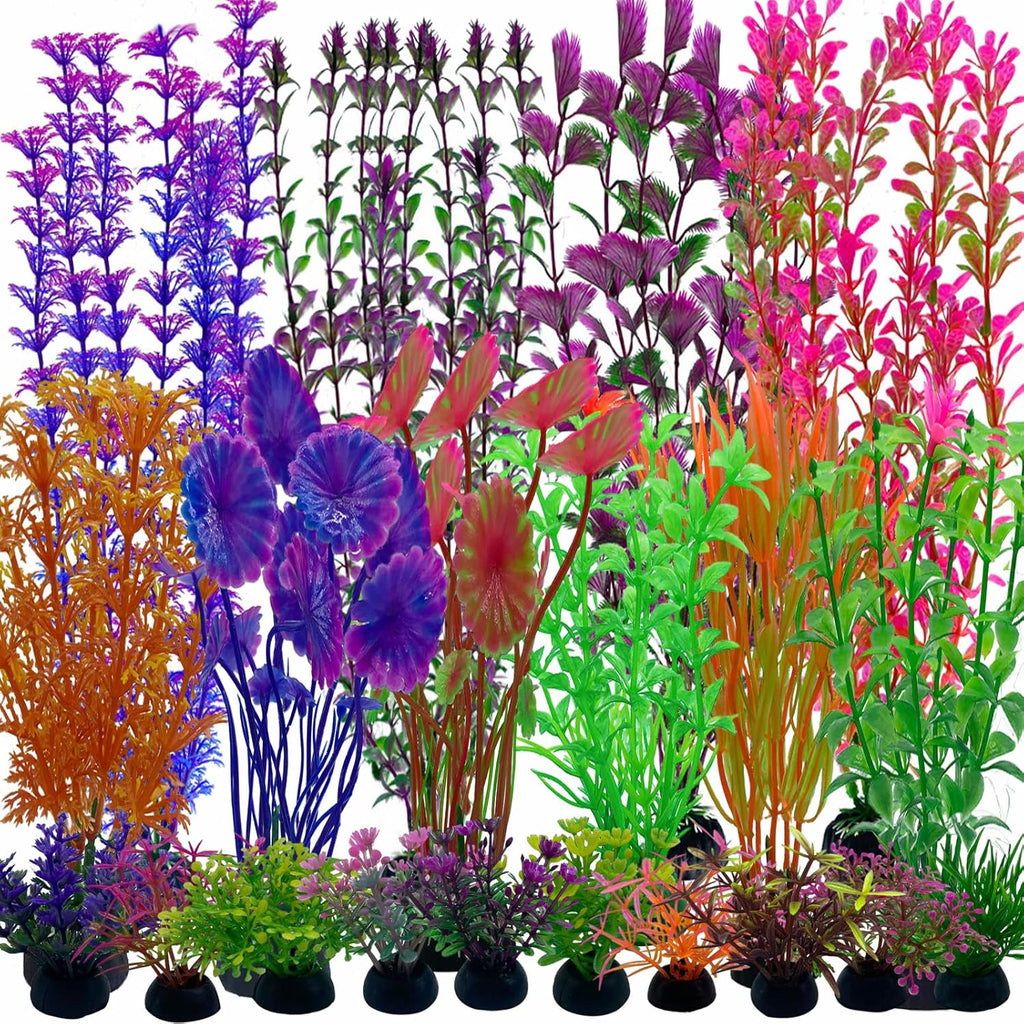 20 Pack Aquarium Plants, Fish Tank Decoration Colorful Artificial Fish Tank Decor Plants Aquarium Decorations for Household and Office Aquarium Simulation, Small to Large and Tall
