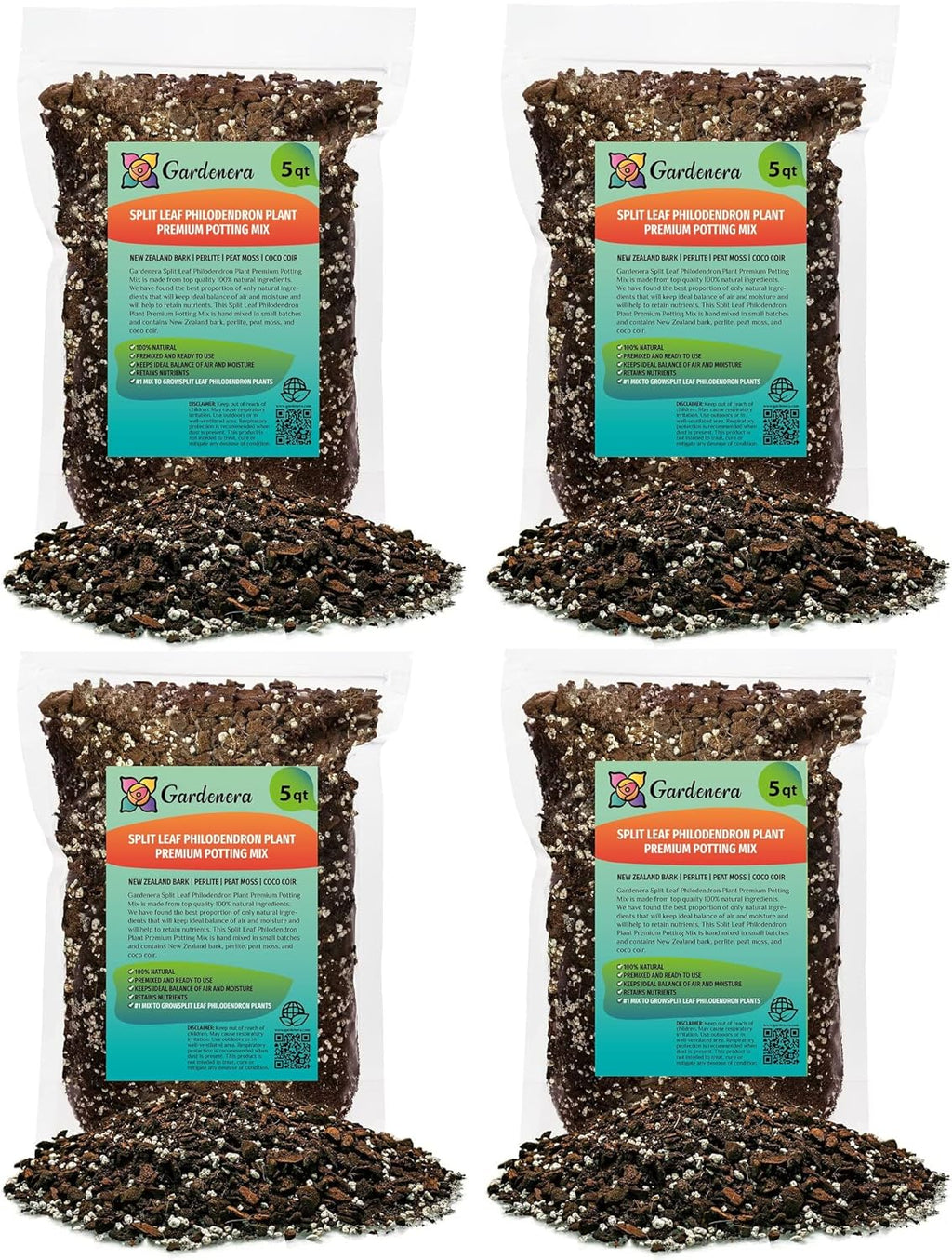 Gardenera Split Leaf Philodendron Soil Mix - Trusted by Gardening Experts for Healthy and Strong Plants - 20 Quart (4 Bags of 5 Quart)