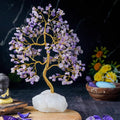 Amethyst Gemstone Tree - Chakra Tree of Life, Natural Quartz Stone Base, Crystal Tree for Positive Energy, Feng Shui Money Bonsai - Attract Good Luck, Holistic Home Decor - Gem Stone Tree 10-12"