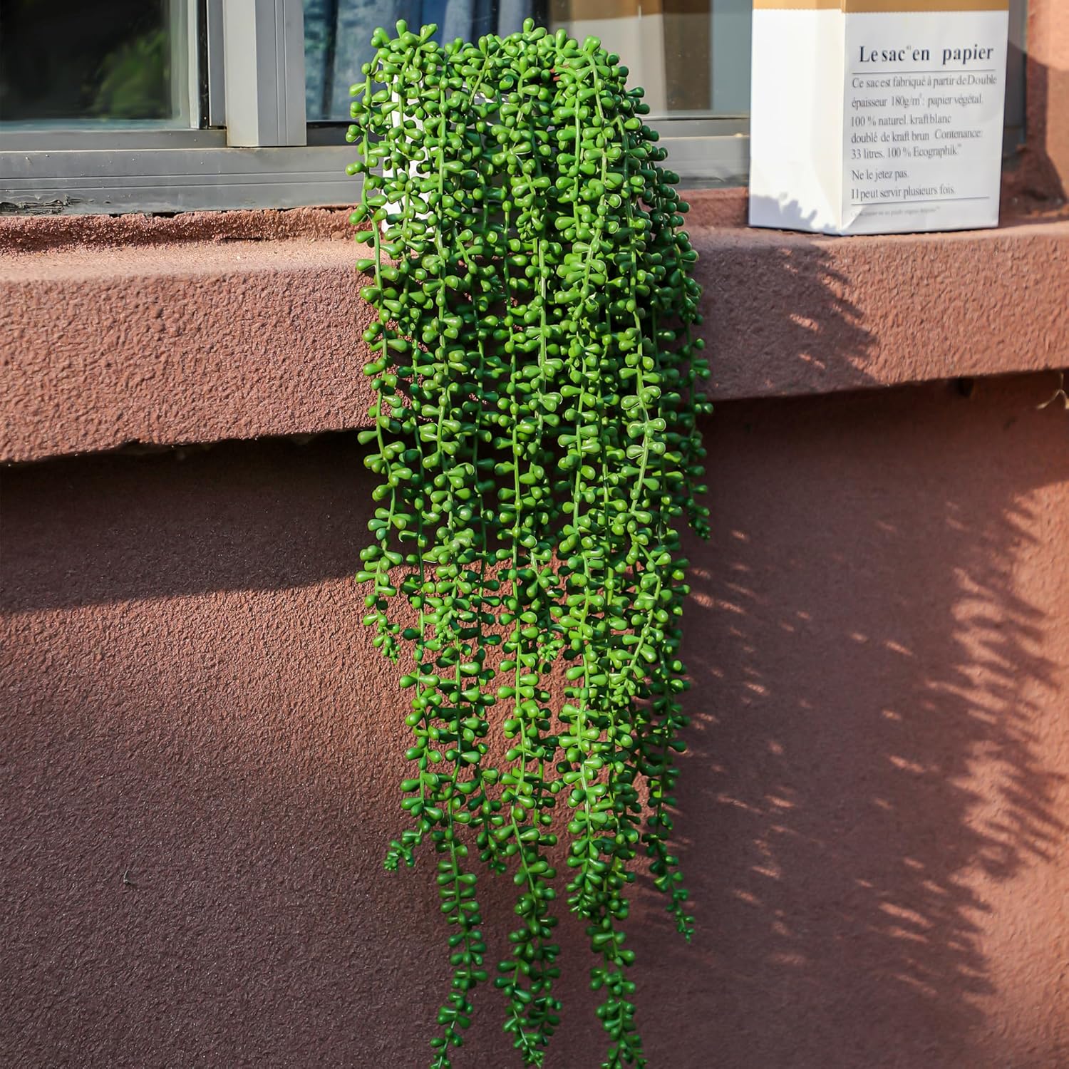 9PCS Artificial Succulents Hanging Plants,27.5 Inch Fake String of Pearls Greenery Plants 5 Branches for Fall Home Garden Office Party Balcony Wall Indoor Outdoor Autumn Decoration