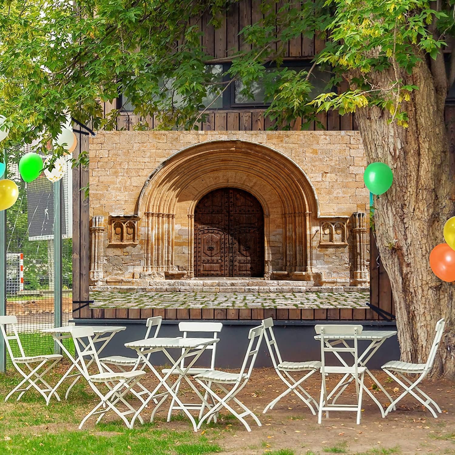 HANGYING 10x7ft Medieval Morocco Architecture Photo Backdrop Vintage Brick Wall Palace Arched Door Photo Background Retro Morocco Holiday Party Photo Studio Props HY045DX