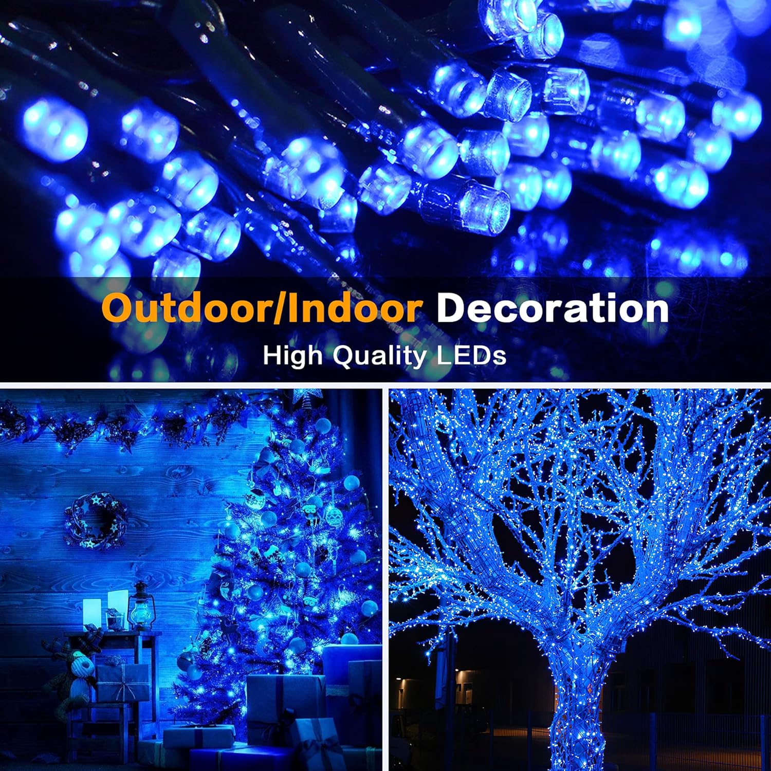 AmyHomie Blue Christmas Lights, 108Ft 300LED Halloween String Lights Outdoor Waterproof, End-to-End Indoor Fairy Decorative Lights for Wedding, Party, Christmas Decor