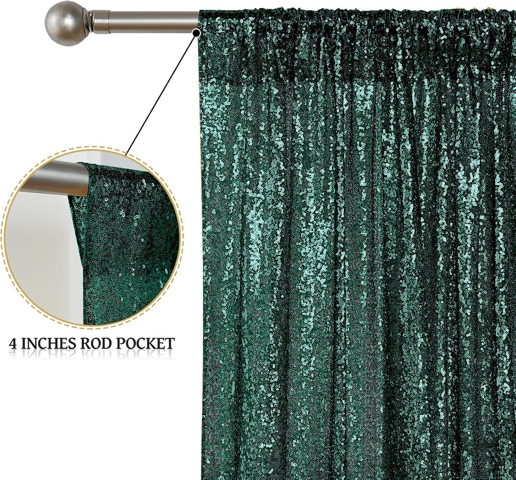 Sugargirl Dark Green Sequin Backdrop Curtain 2 Panels 2FTx8FT Glitter Dark Green Background Drapes Sparkle Photography Backdrop for Party Wedding Birthday Wall Decoration