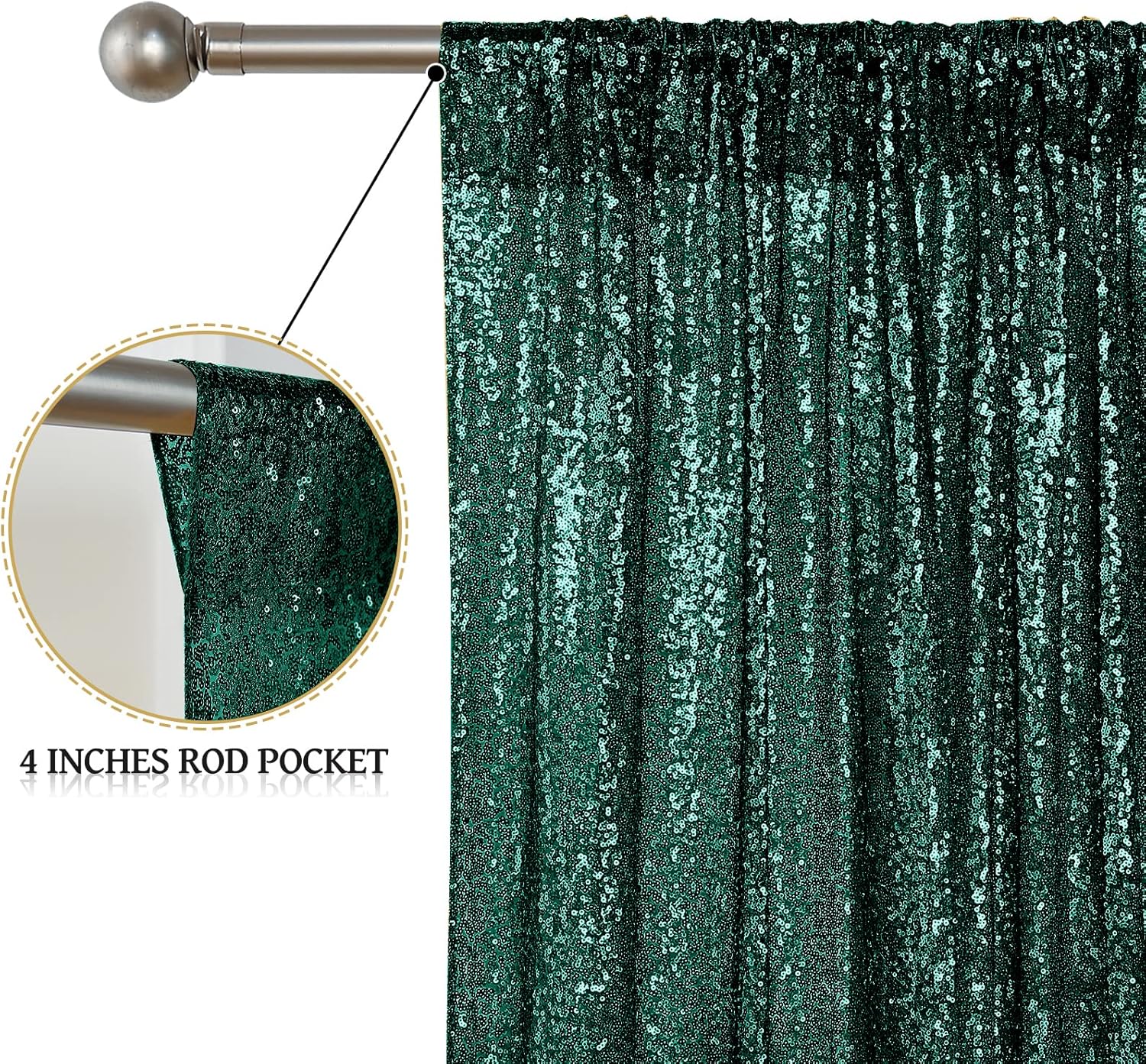 Sugargirl Dark Green Sequin Backdrop Curtain 2 Panels 2FTx8FT Glitter Dark Green Background Drapes Sparkle Photography Backdrop for Party Wedding Birthday Wall Decoration