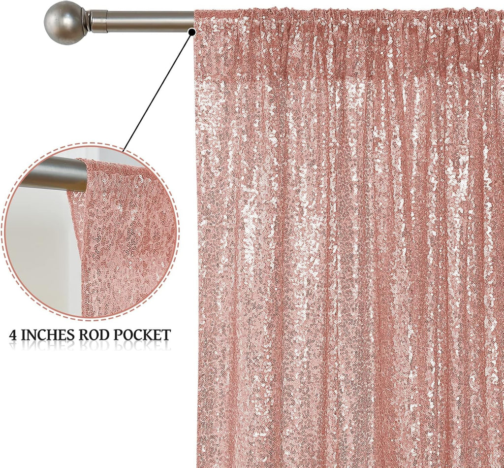 Sugargirl Rose Gold Sequin Backdrop Curtain 2 Panels 2FTx8FT Glitter Rose Gold Background Drapes Sparkle Photography Backdrop for Party Wedding Birthday Wall Decoration