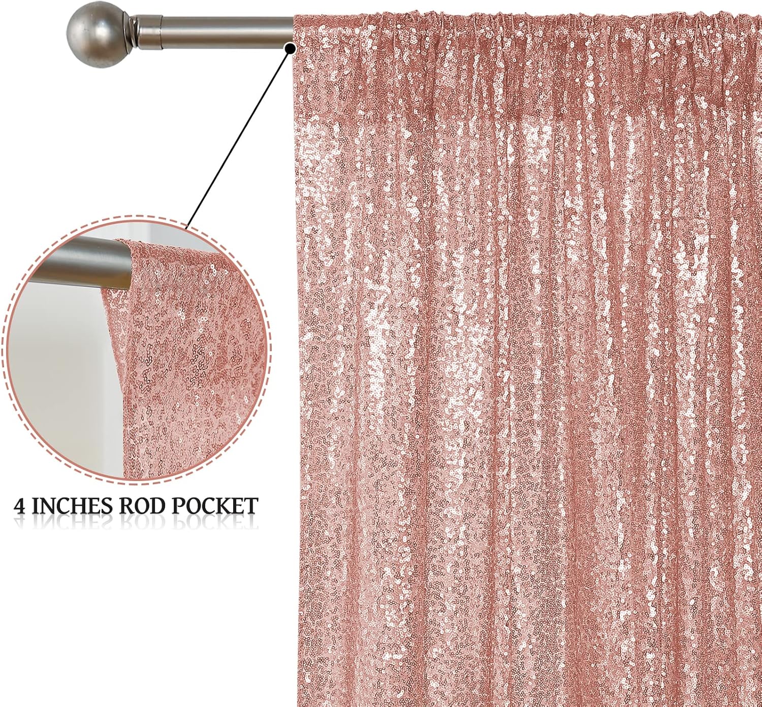 Sugargirl Rose Gold Sequin Backdrop Curtain 2 Panels 2FTx8FT Glitter Rose Gold Background Drapes Sparkle Photography Backdrop for Party Wedding Birthday Wall Decoration