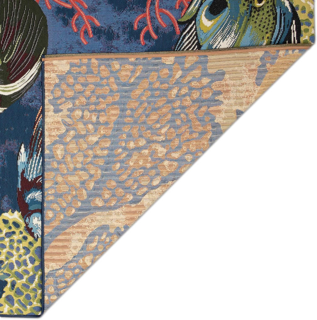 Liora Manne Marina Indoor/Outdoor Power Loomed Synthetic Blend Low Profile Area Rug - Transitional Graphic Coastal Animal Colorful (Fish Navy) (1'11" x 7'6")