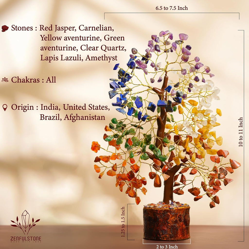 7 Chakra tree of life Crystal Healing Money Tree for Home Living Decor, Office Desk Decor | Handmade Feng Shui Bonsai for Positive Energy, Wealth & Good Luck | Birthday Gifts for Men, Women, Mom