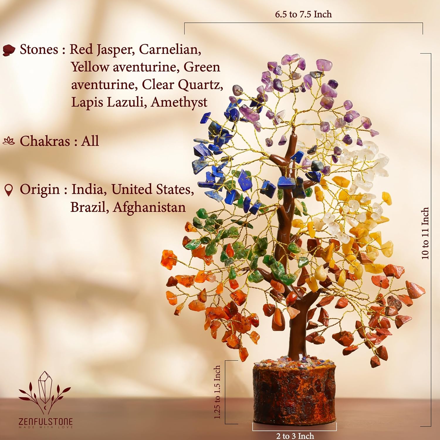7 Chakra tree of life Crystal Healing Money Tree for Home Living Decor, Office Desk Decor | Handmade Feng Shui Bonsai for Positive Energy, Wealth & Good Luck | Birthday Gifts for Men, Women, Mom