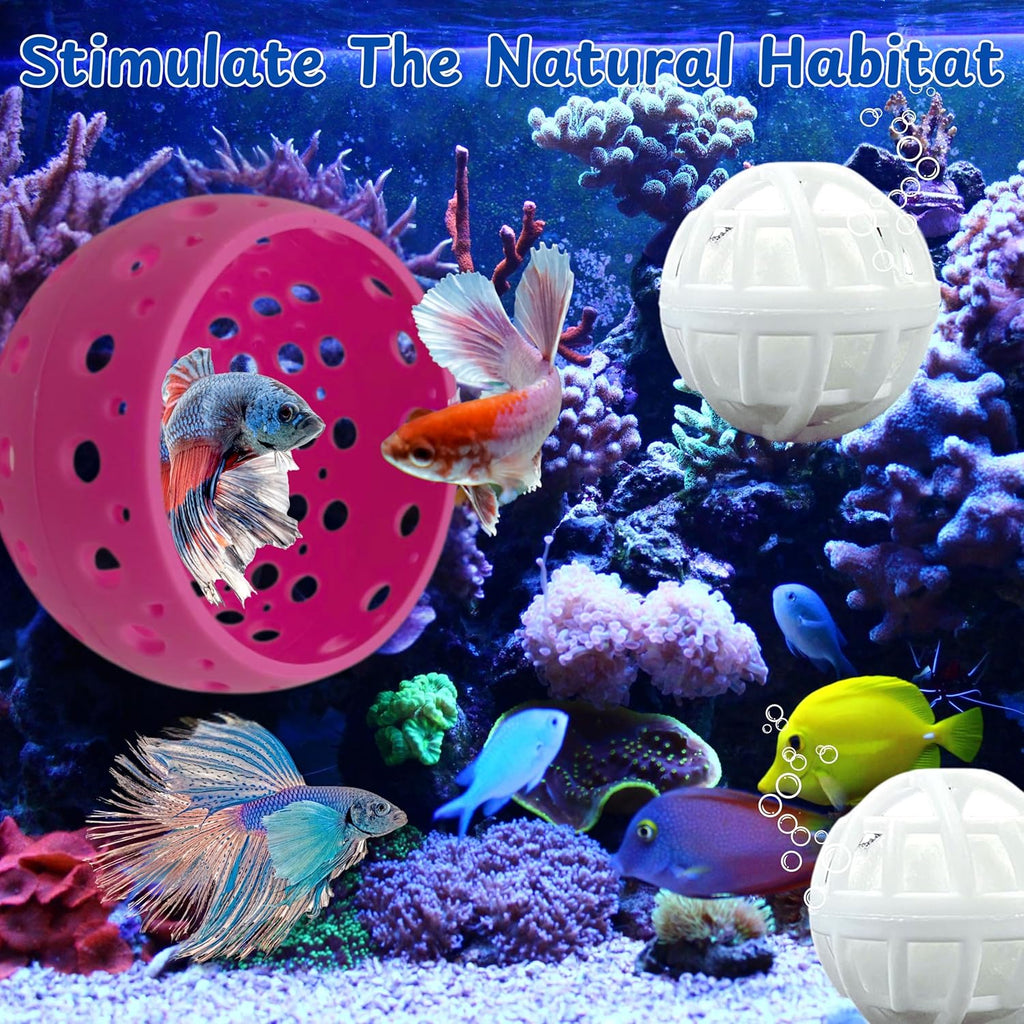 Betta Hideout Resting Spot with Filter Ball, Betta Fish Hides and Nitrifying Balls, Hammock Float Aquarium Accessories, Aquatic Tunnel with Suction Cups, Fish Tank Decorations, Aquarium Decor (Pink)