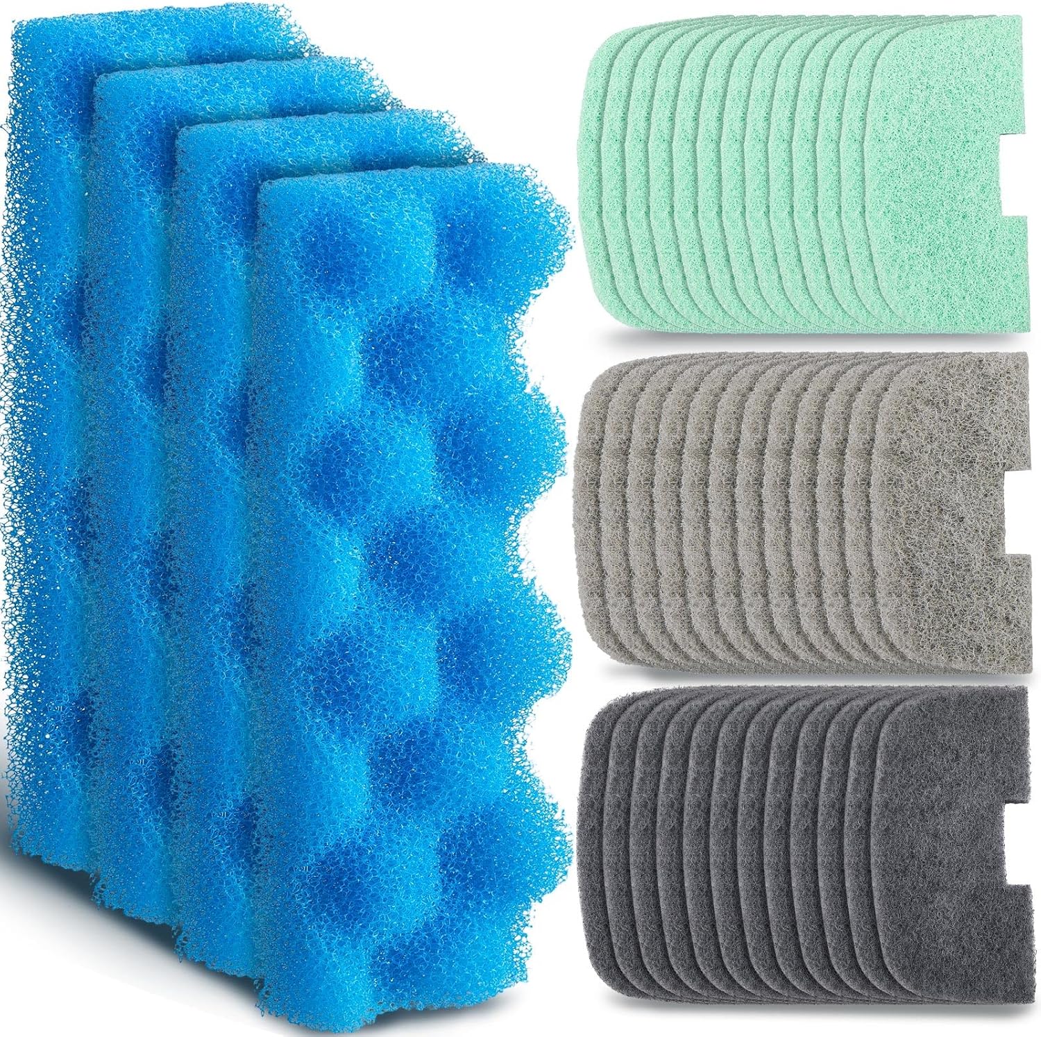 40 Pcs Replacement Filter Media Kit Compatible with Fluval 206/207, Aquarium Filters Set Including 4 Biological Foams, 36 Ammonia/Phosphate/Nitrite Remover