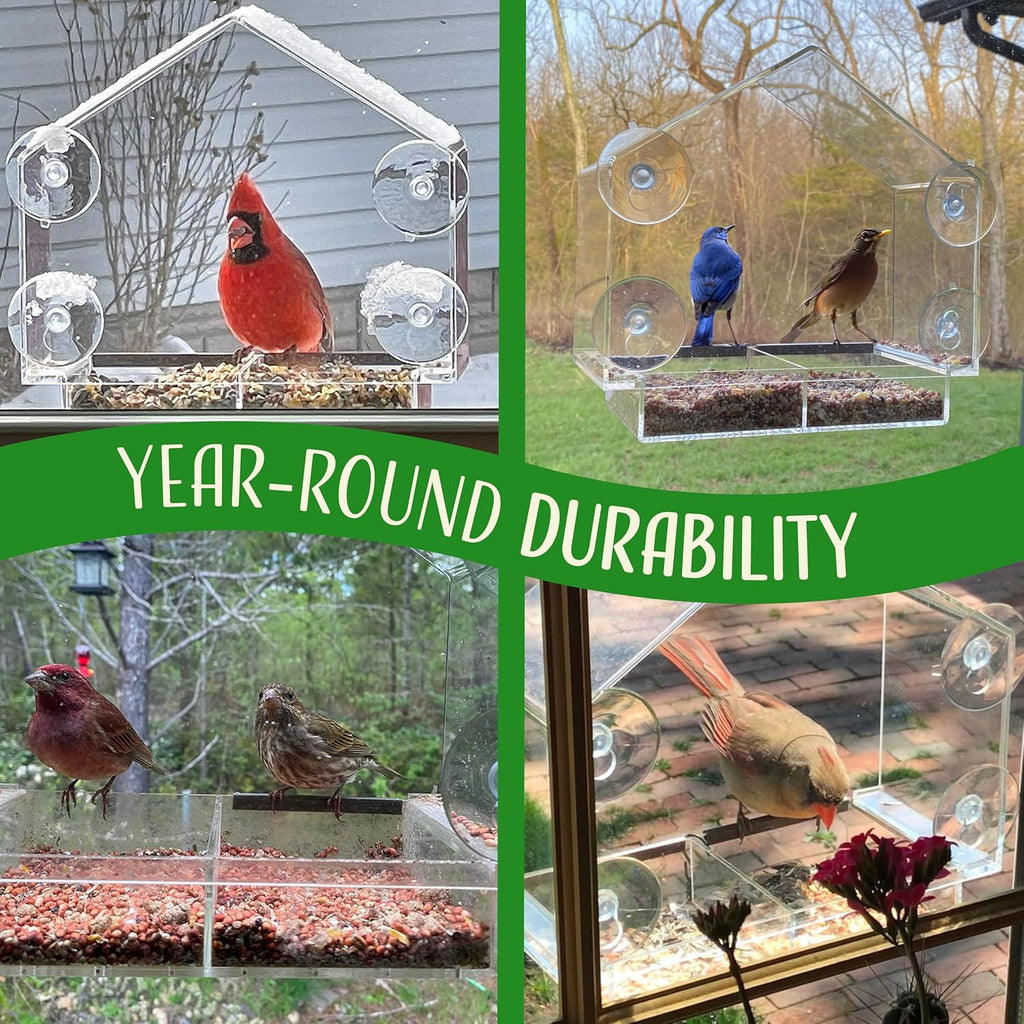 Window Bird Feeder with Strong Suction Cups, Clear Window Feeders for Outside - Transparent Bird House, Balcony Glass Mount, Acrylic Cat, Kids & Elderly Viewing