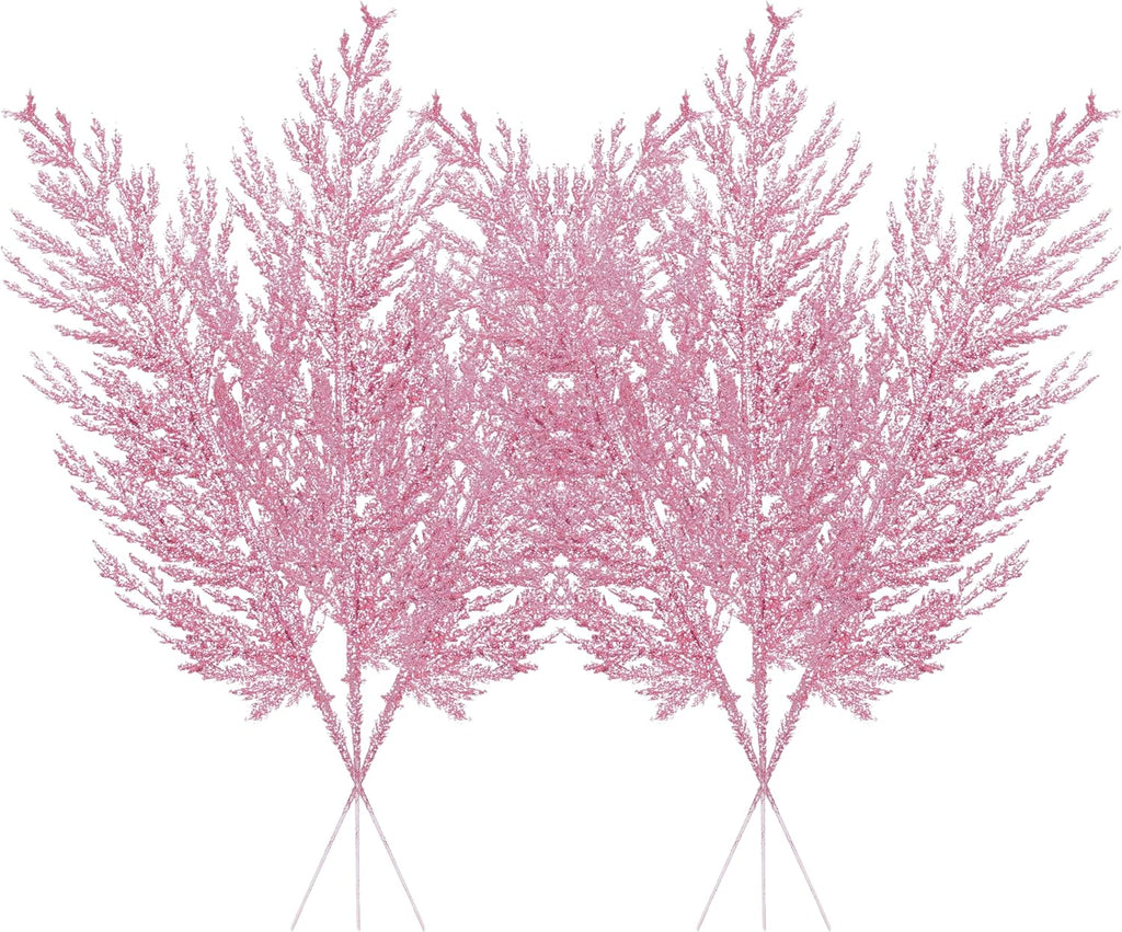 Christmas Glitter Stems 24pcs Artificial Pine Tree Picks for Christmas Tree Ornaments fillers, DIY Xmas Wreath, Crafts, Garland, Holiday, Party, Wedding and Home Decoration (Pink)