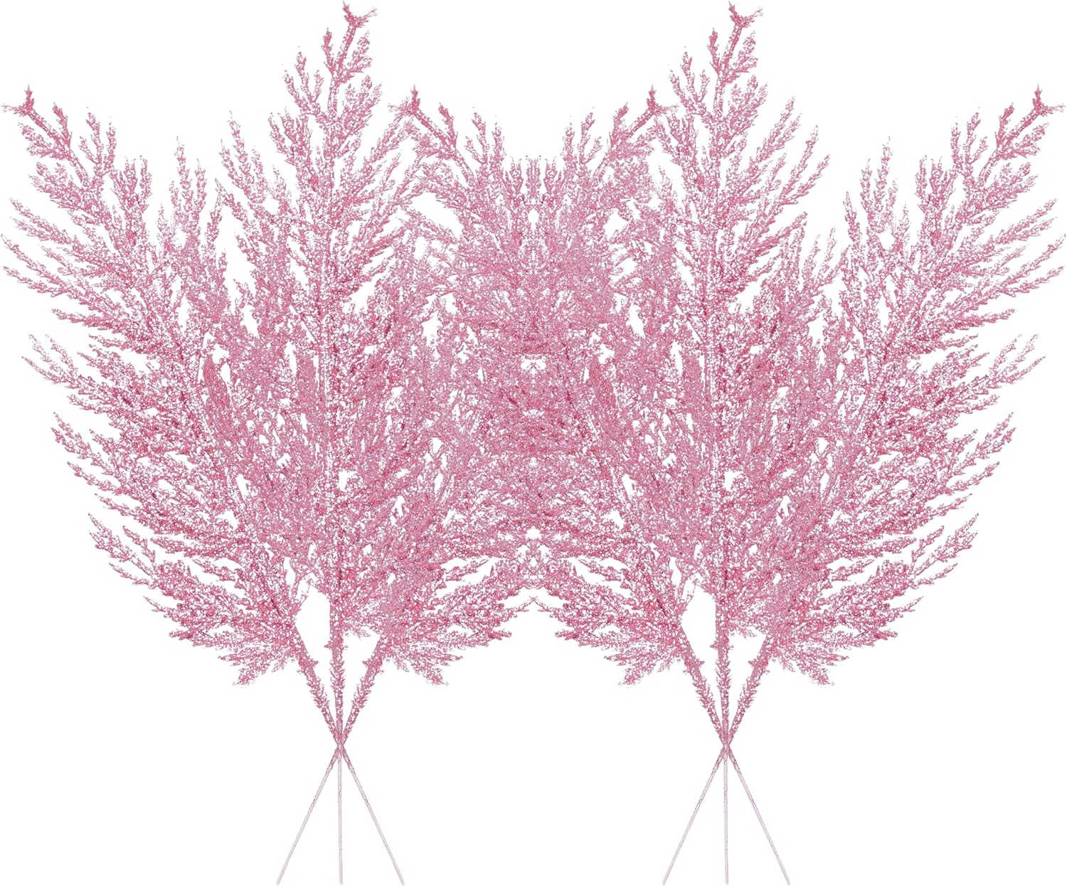 Christmas Glitter Stems 24pcs Artificial Pine Tree Picks for Christmas Tree Ornaments fillers, DIY Xmas Wreath, Crafts, Garland, Holiday, Party, Wedding and Home Decoration (Pink)