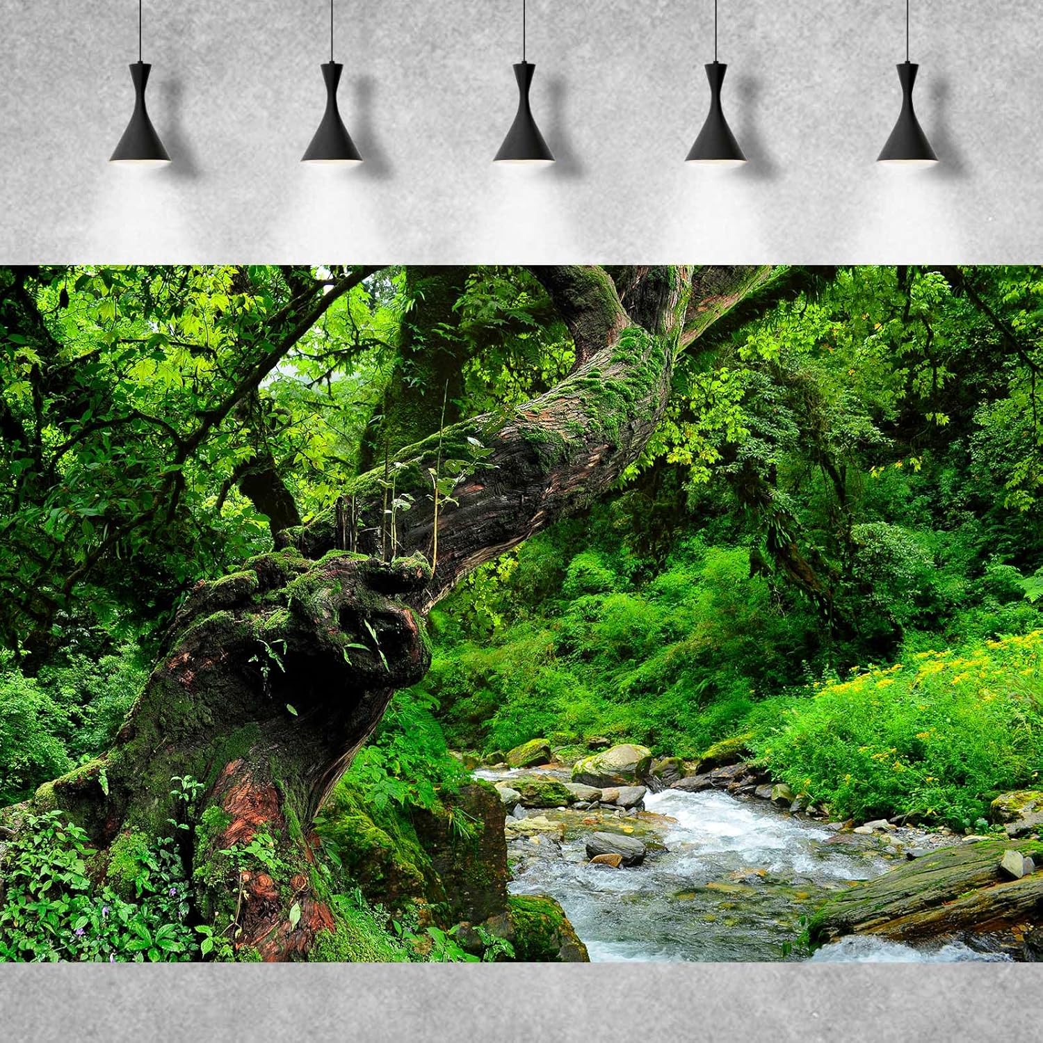 Jungle Rainforest Aquarium Background Lush Green Old Trees Stream Terrarium Background Rock River Forest Natural Landscape Fish Tank Background Jungle Style Reptile Habitat Background 72x24in