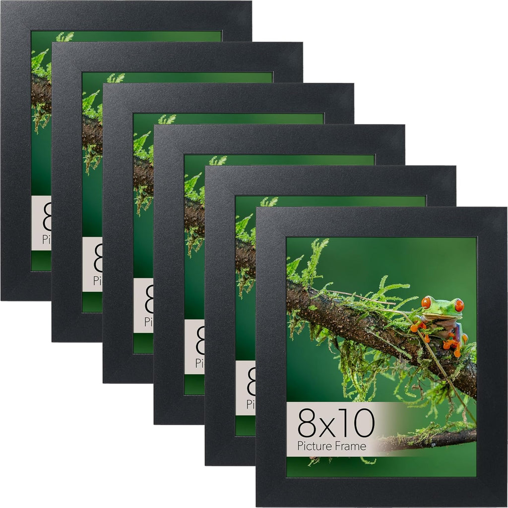 wallsthatspeak Elements 8x10 Picture Frame with Easel for Shelf Décor, Black Frame Displays Vertically or Horizontally, Includes High Clarity Glass, Set of 6