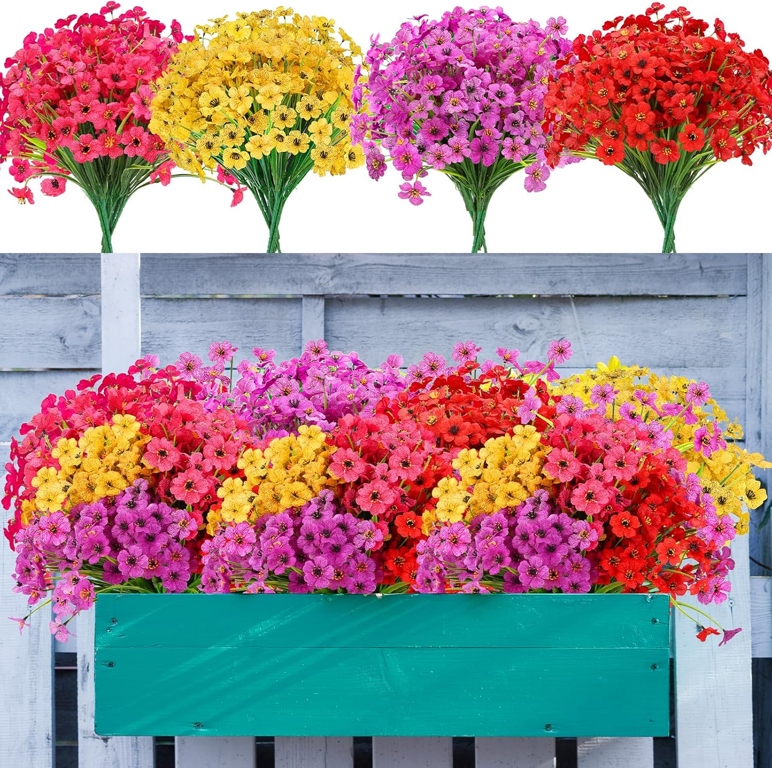 20 Bundles Artificial Flowers for Outdoors Decorations, Fake Flowers Faux Plants Silk Colorful Daisy Flowers Realistic UV Resistant for Garden Patio Porch Box Home Decor