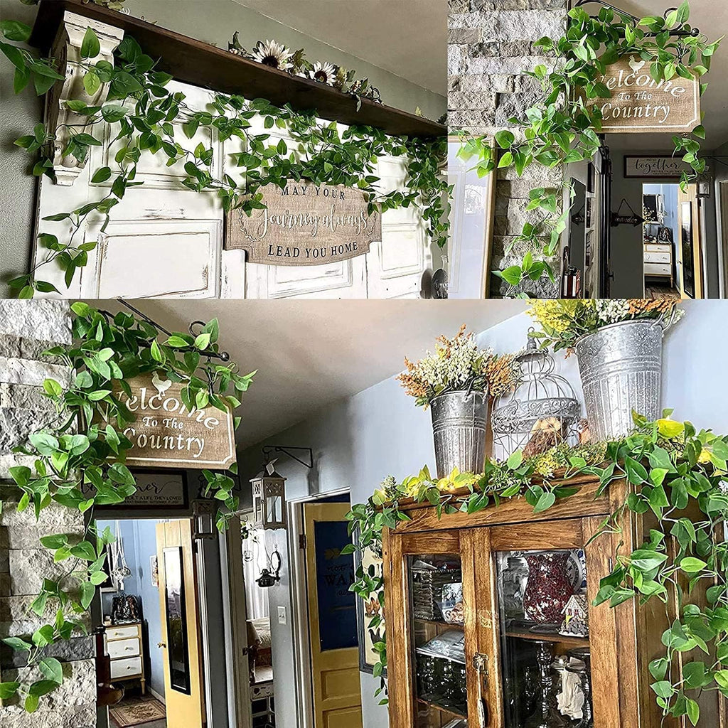 Artificial Hanging Plants 2pcs Fake Hanging Plant Artificial Faux Plant Outdoor UV Resistant Plastic Plants (Green)
