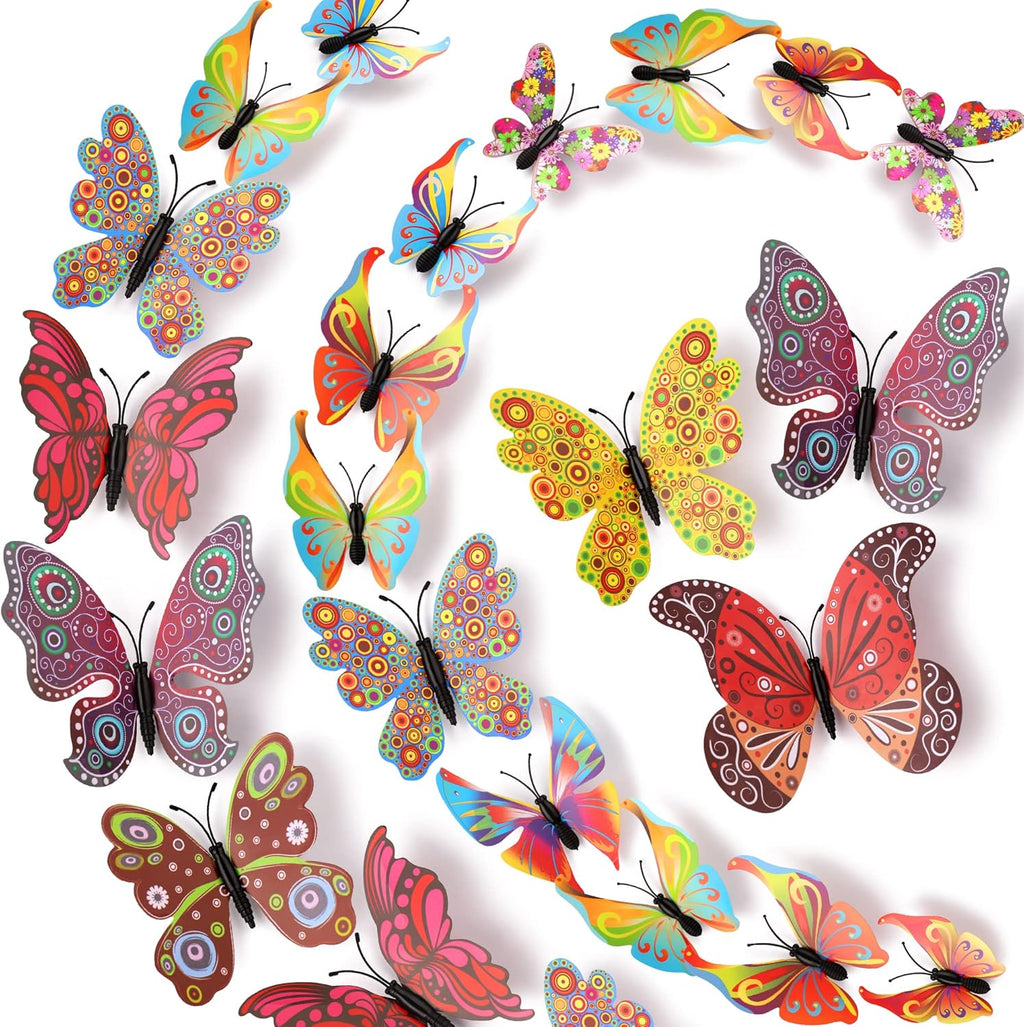 LiveGallery 72 PCS Chinese Style Removable 3D DIY Beautiful Butterfly Wall Decals Colorful Butterflies Art Decor Wall Stickers Murals for Kids Baby Boy Girls Bedroom Classroom Offices (Chinese Style)
