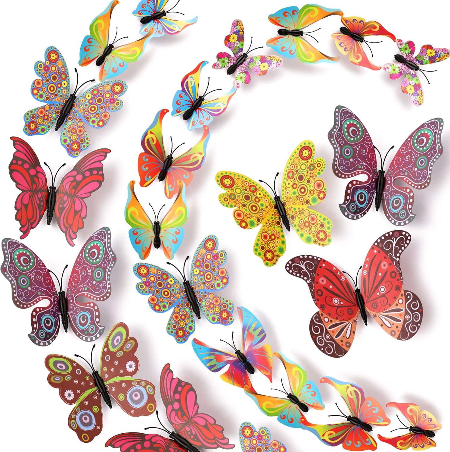 LiveGallery 72 PCS Chinese Style Removable 3D DIY Beautiful Butterfly Wall Decals Colorful Butterflies Art Decor Wall Stickers Murals for Kids Baby Boy Girls Bedroom Classroom Offices (Chinese Style)