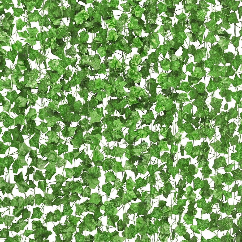 CQURE 42 Pack 294Ft Artificial Ivy Garland,Ivy Garland Fake Vines UV Resistant Green Leaves Fake Plants Hanging Vines for Home Kitchen Wedding Party Garden Wall Room Decor