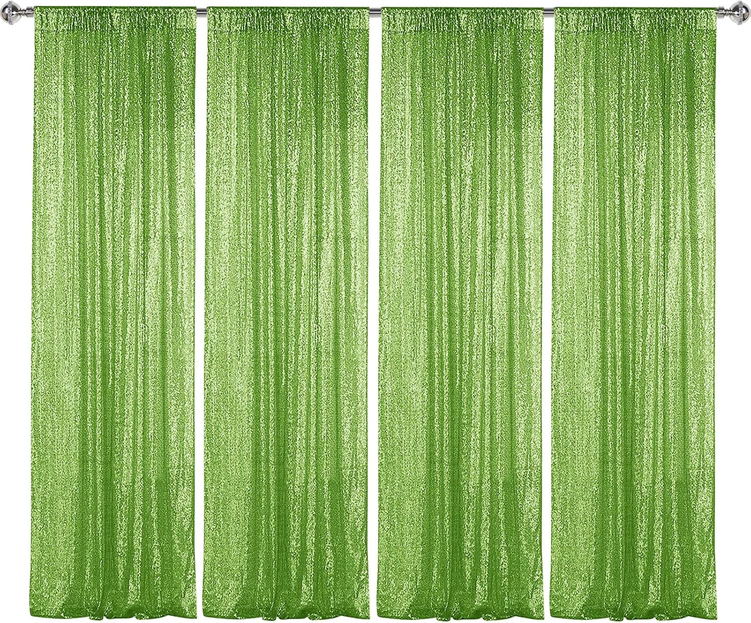 Sugargirl Apple Green Sequin Backdrop Curtain 4 Panels 2FTx8FT Glitter Apple Green Background Drapes Sparkle Photography Backdrop for Party Wedding Birthday Wall Decoration