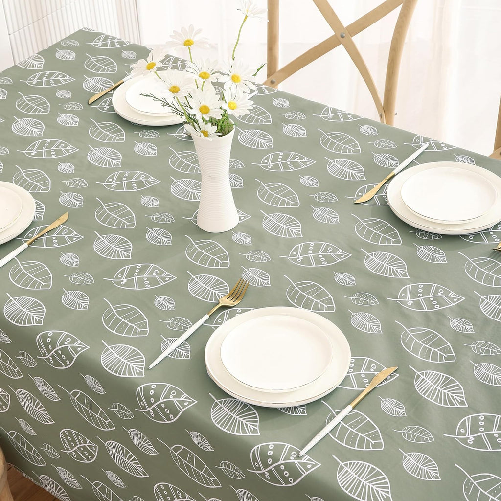 Walrus Heavy Duty Vinyl Tablecloth with Flannel Backing Waterproof Oil-Proof Plastic Table Cloth Stain-Resistant Wipeable Rectangle or Square Table Cover for Indoor and Outdoor (Leaf, 60X102 Inch)