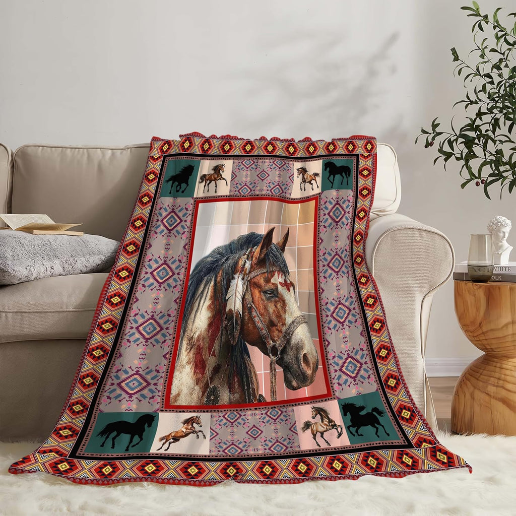 Horse Throw Blanket Horse Stuff Gifts for Kids Girls Boys Adults Women Men Soft Cozy Warm Plush Fluffy Fuzzy Fleece Blanket Decor 60''X80''