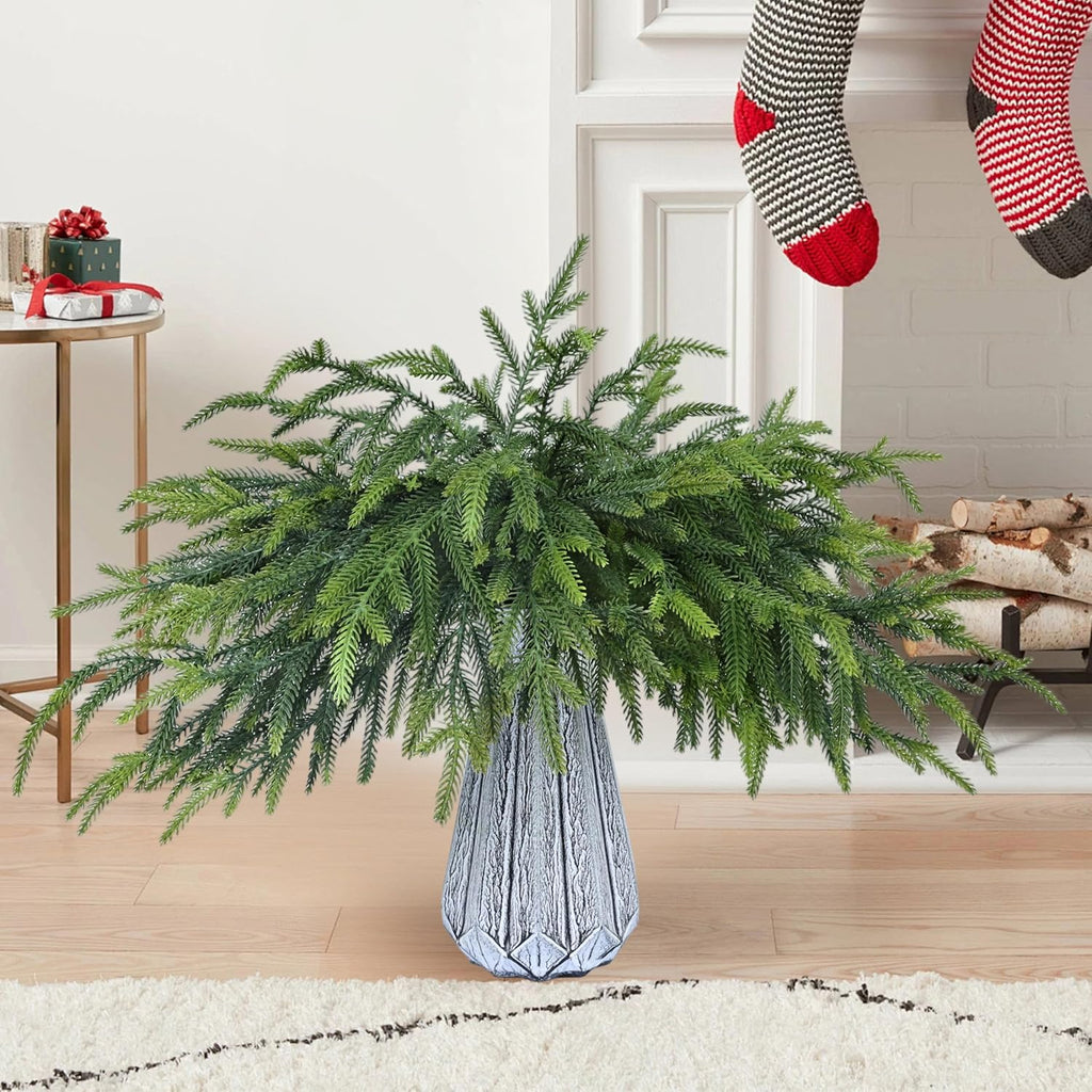 12 Pcs Realistic Christmas Pine Branches Artificial Lifelike Green Pine Stem - Real Touch for Vase DIY Crafts Flower Arrangement Home Indoor Christmas Decor(18 Inch)