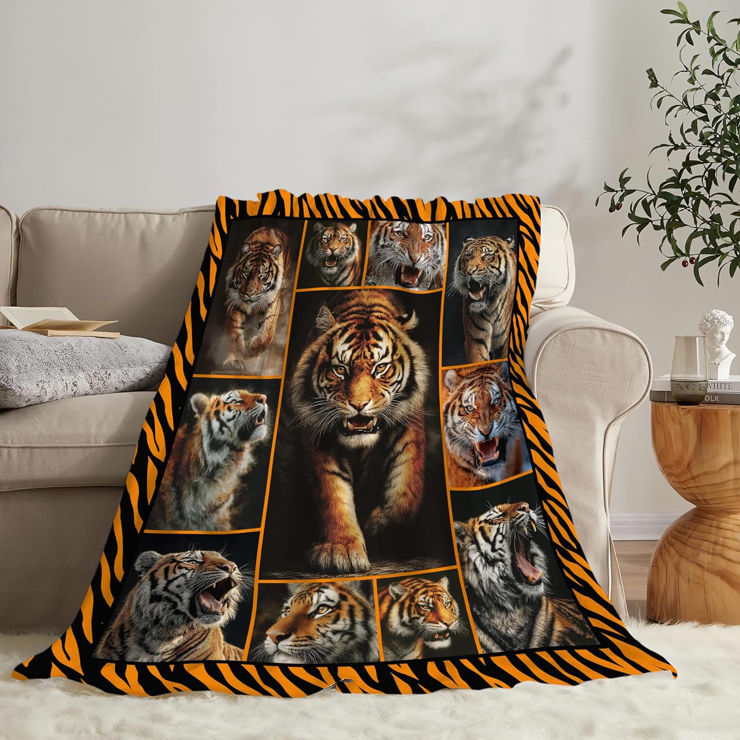 Tiger Throw Blanket Tiger Stuff Gifts for Kids Girls Boys Adults Women Men Soft Cozy Warm Plush Fluffy Fuzzy Fleece Blanket Decor 60''X80''