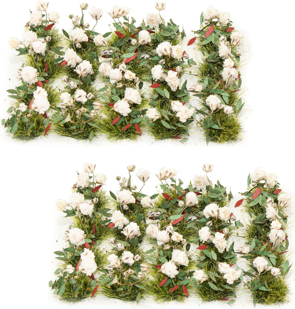 Warmtree 40 Pcs Flower Cluster Flower Vegetation Groups Grass Tufts Miniature Static Scenery Model for DIY Architecture Building Model Railway Train Diorama Garden Scenery Landscape Layout (White)